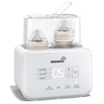 White GROWNSY Fast Double Baby Bottle Warmer with two bottles inside, showing its compact design.