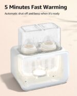 White GROWNSY Fast Double Baby Bottle Warmer with two bottles inside, showing its compact design.