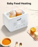 White GROWNSY Fast Double Baby Bottle Warmer with two bottles inside, showing its compact design.