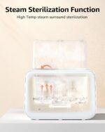White GROWNSY Fast Double Baby Bottle Warmer with two bottles inside, showing its compact design.