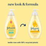 Large bottle of tear-free head-to-toe baby wash and shampoo with a gentle scent, suitable for all hair types.